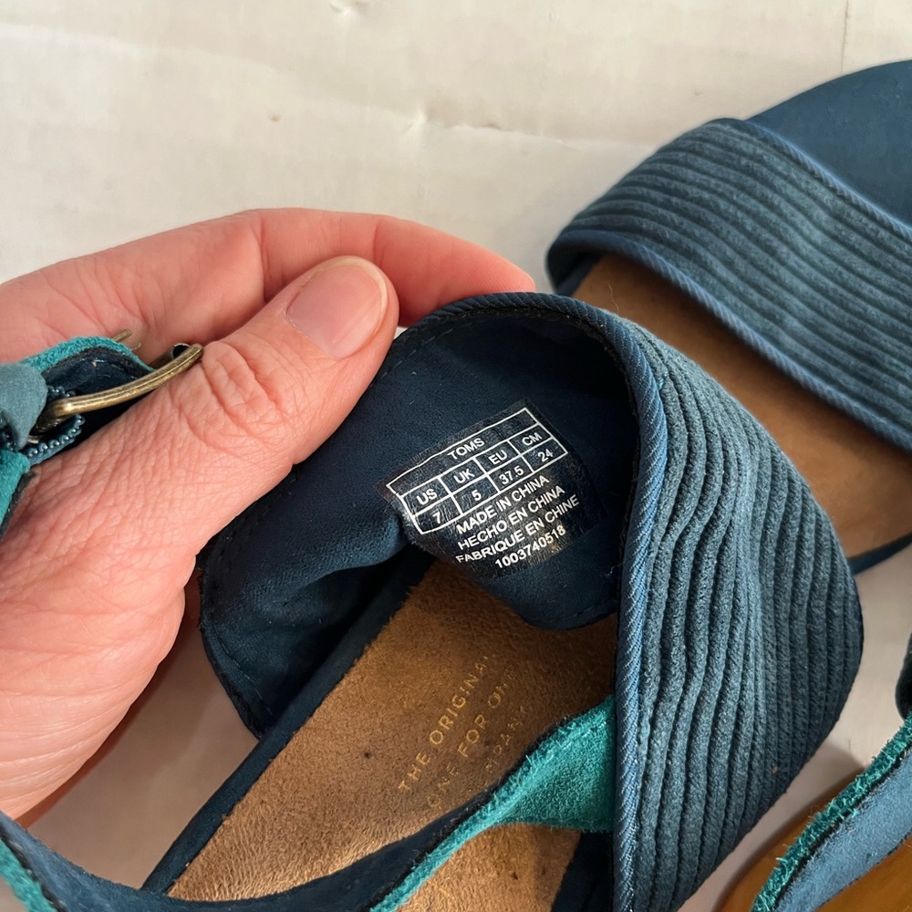 TOMS Women’s Poppy Sandal Atlantic Corduroy green blue wood heel size 7 - Picture 7 of 10